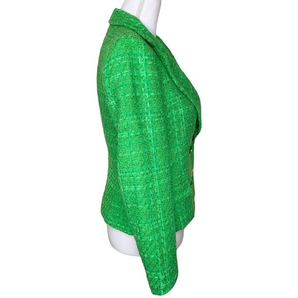 Zara Kate Middleton Textured Tweed Boucle Apple Green Gold Button Cropped Blazer - Picture 11 of 14